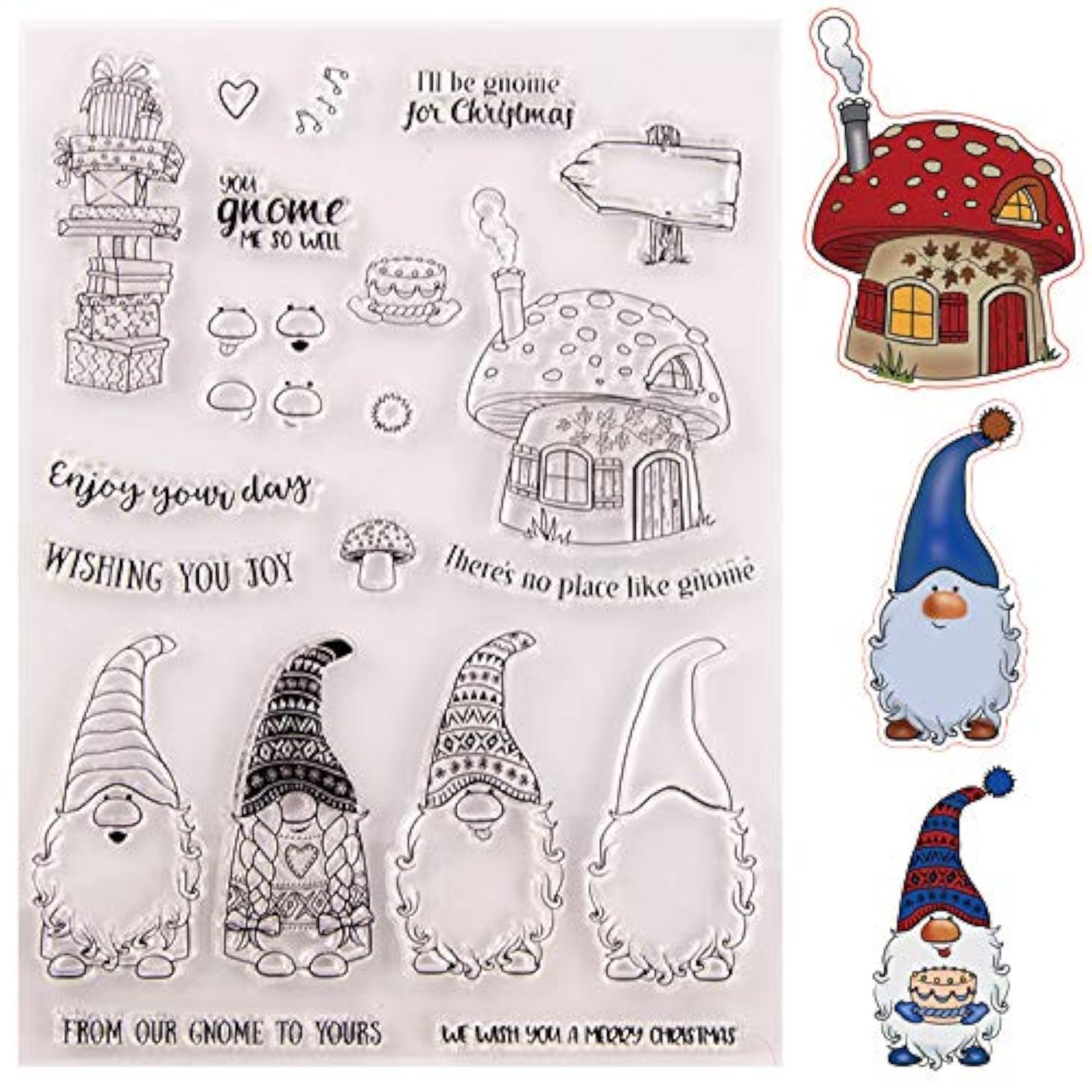 Welcome to Joyful Home 1pc Gnome Wishing You Joy Christmas Clear Stamp for Card Making Decoration and Scrapbooking
