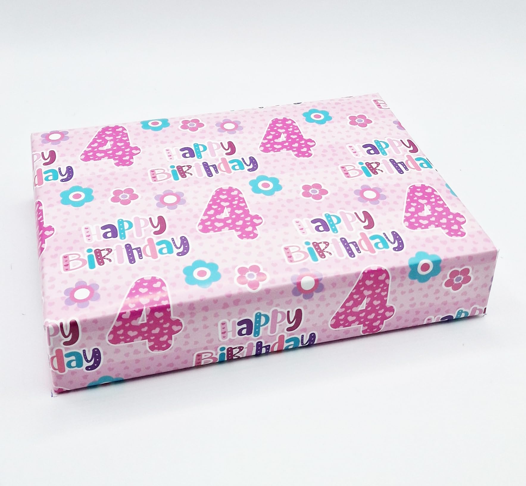 2 Sheets 2 Gift Tags 4th Birthday Girl Pink Wrapping Paper Age 4 Cute Birthday Giftwrap Pink (PA)