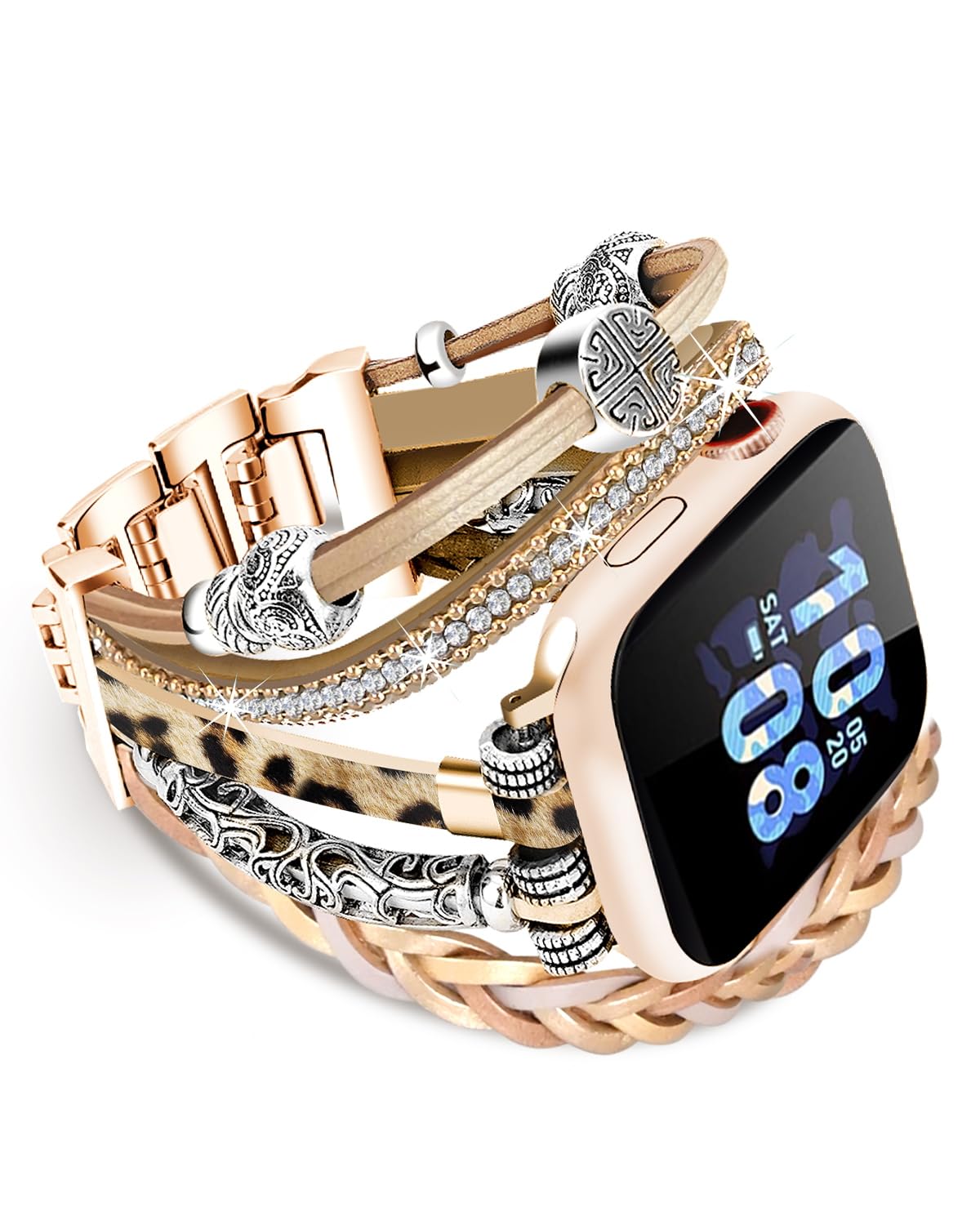 Boho Bracelet Work with Apple Watch Bands for Women 38mm 40mm 41mm 42mm, Multilayer Wrap Cute Apple Watch Strap for iwatch Bands Series 11 10 9 8 7 6 SE 2 5 4 3 2 1