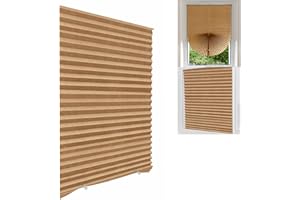 Jlong Blackout Blinds for Windows Pleated Paper Shades Adhesive Cordless Office,Living Room,Bedroom,Light Filtering,Easy to Cut and Install, Coffee-semi Shading, 23.6*59''(60*150cm)