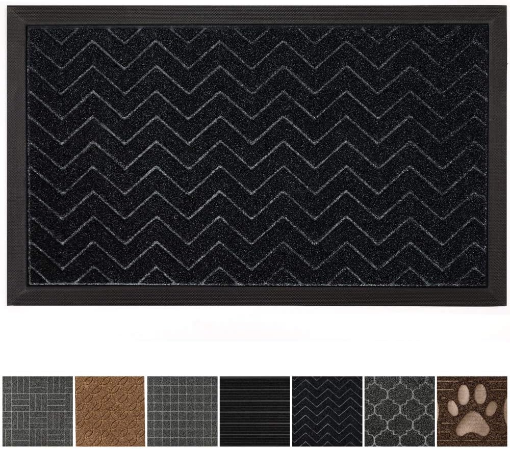 GRIP MASTER Durable All-Natural Tough Rubber Doormats, 35x23, Waterproof Boot Scraper Mats, Heavy Duty Indoor Outdoor Large Size Door Mat for Winter Snow, Low-Profile Easy Clean, Black Chevron