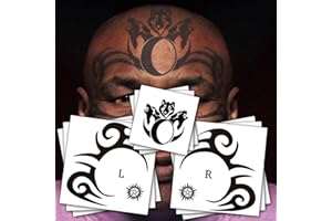 KOTBS 9-Sheet Temporary Face Tattoos - Waterproof Halloween Tattoo Stickers for Men & Women - Black Left/Right/Mid Face Designs - Fake Body Art for Parties