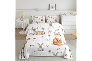Cartoon Animal Bedding Set Kawaii Deer Rabbit Printed Kids Comforter Set Floral Pattern Comforter for Boys Room Decor Mushroo