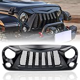 Xprite Matte Black Front Grill Grid Grille w/Mesh Compatible with Jeep Wrangler Rubicon Sahara Sport JK 2007-2018