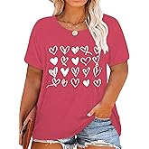 Plus Size Valentines Shirts for Women Heart Print Graphic Tees Teacher Valentine Shirt Casual Tops