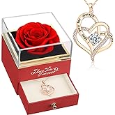 WILDLOVE Forever Real Rose with Heart Necklace, Preserved Flowers Gifts for Mom, Wife and Girlfriend on Christmas, Mother's Day, Birthday for Women