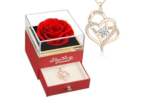 WILDLOVE Forever Real Rose with Heart Necklace, Preserved Flowers Gifts for Mom, Wife and Girlfriend on Christmas, Mother's Day, Birthday for Women