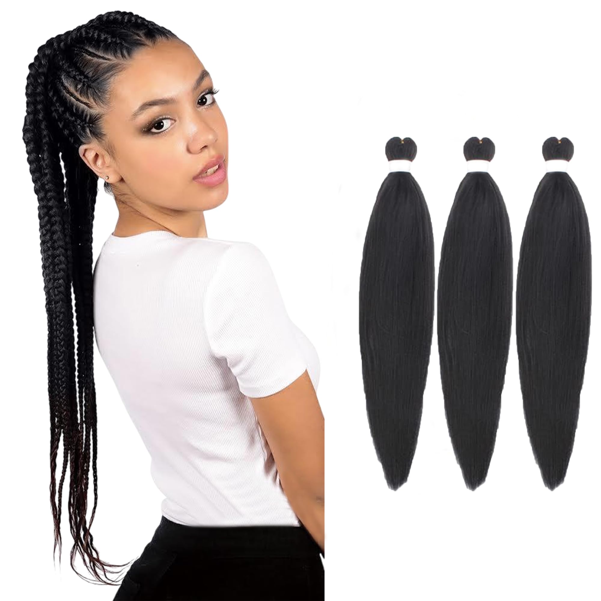 Smart Braid 3 Packs Pre Stretched Braiding Hair 28 Inch – Kanekalon Synthetic Hair Extensions for Braiding, Yaki Texture, Hot Water Set, Quick Dry, Soft & Natural Look (#2 (Dark Brown))