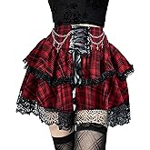 TSMNZMU Womens Gothic Mini Skirts High Waist Punk Grunge Pleated Skirts Harajuku Lolita Skirt Mall Goth Emo Skirt