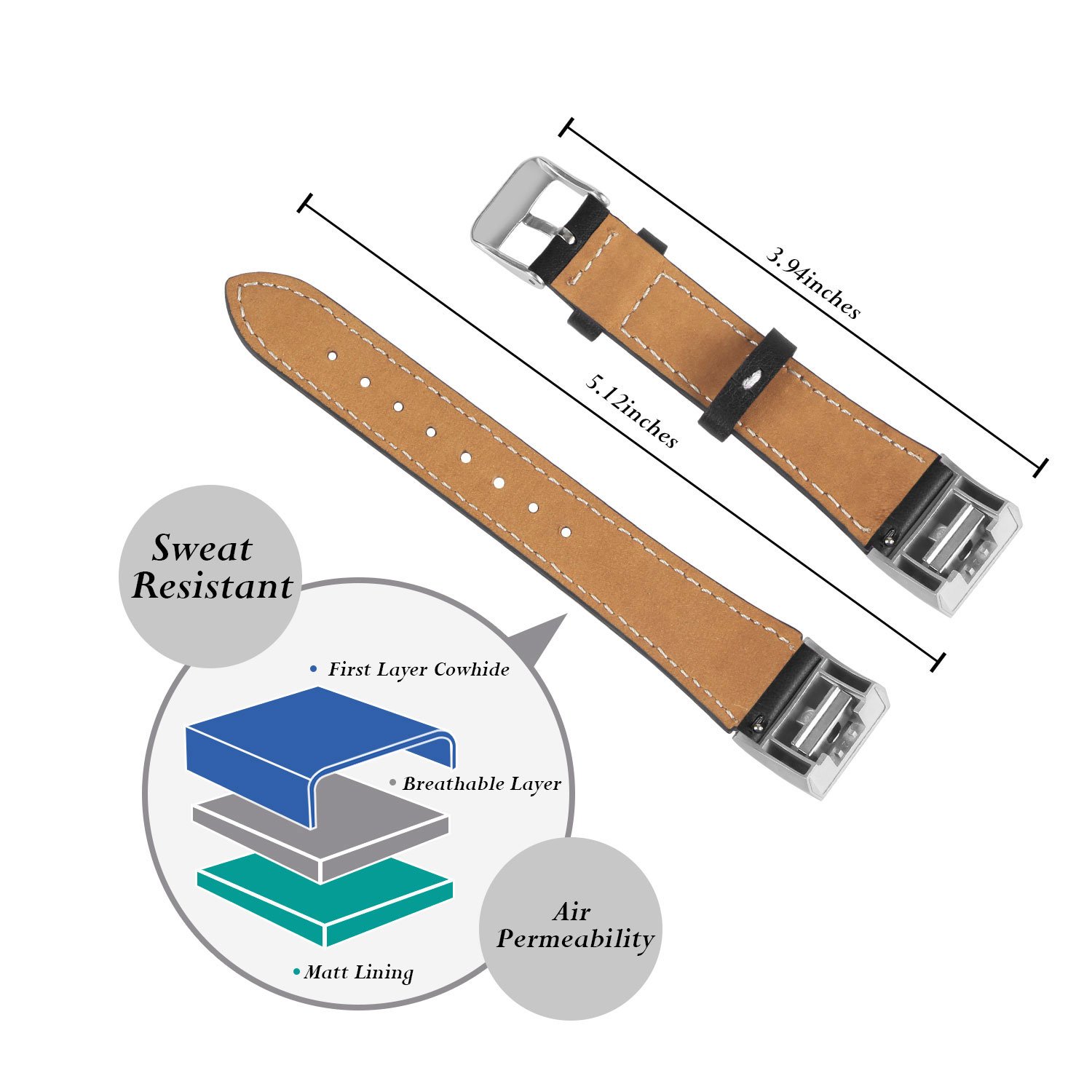 Fitbit Charge 2 Bands - Icheckey Genuine Leather Replacement Wristbands Include Gift Box for Fitbit Charge 2, Large Small Charge 2 Fitness Strap Black