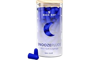 BACK BAY AUDIO SnoozePlugs Ultra Soft Foam Ear Plugs for Sleeping, 60 Pairs Comfortable Foam Ear Plugs for Side Sleepers- 33db NRR Nightime Earplugs for Snore Blocking, Noise Canceling Earplugs Sleep Noise Reduction
