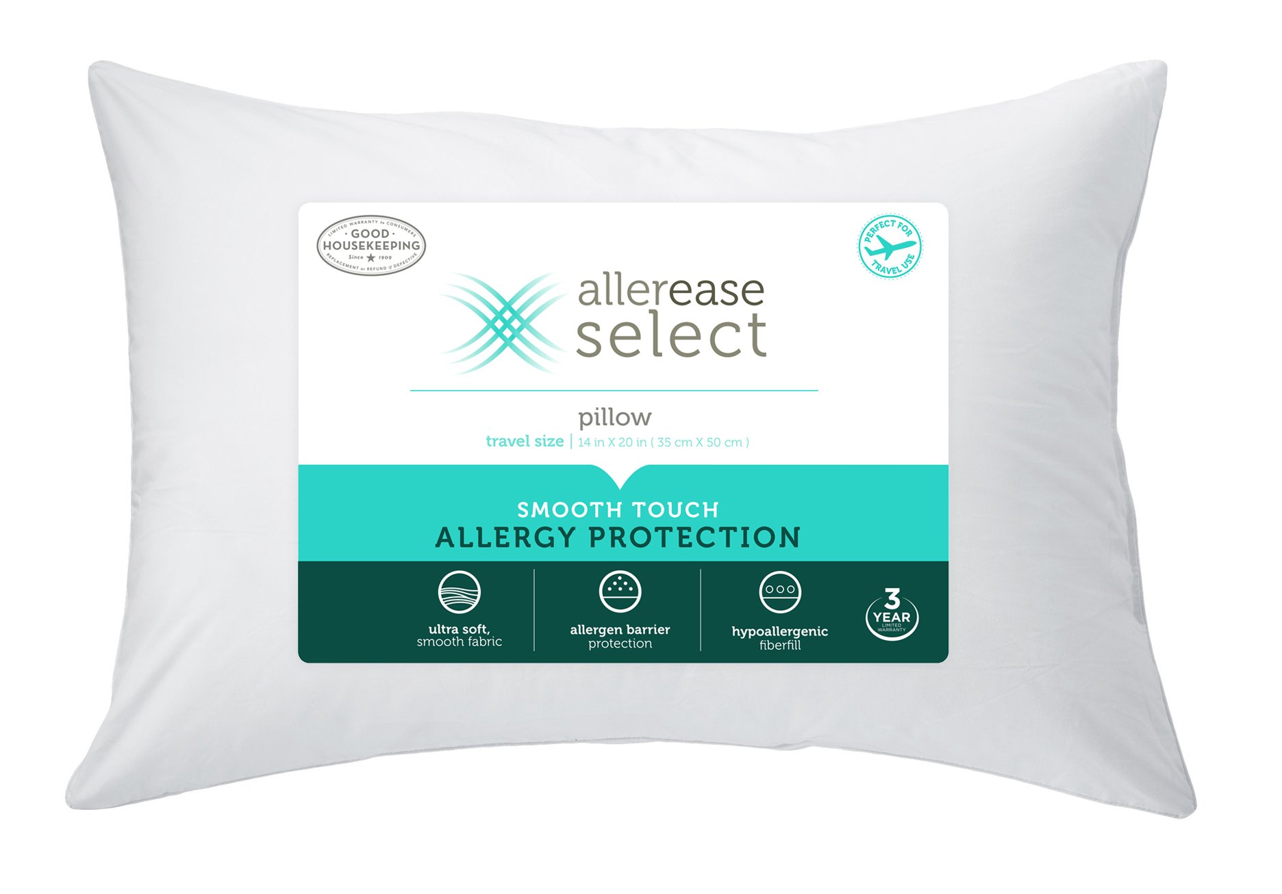 Aller-Ease Allergy Protection Travel and Toddler Pillow, 16" x 22", White