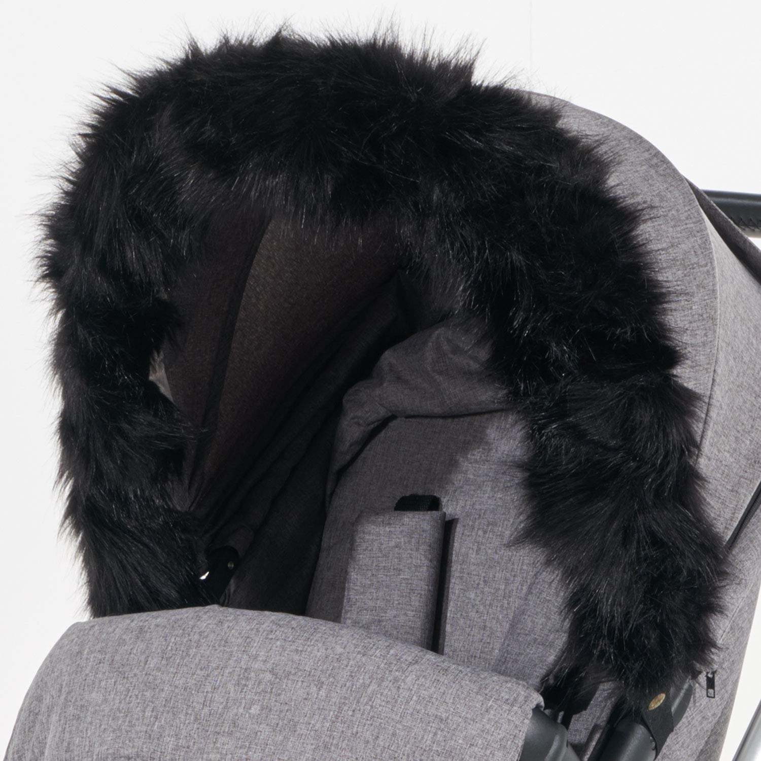 For-Your-Little-One Fur Hood Trim Pram Compatible on Babyelegance, Black