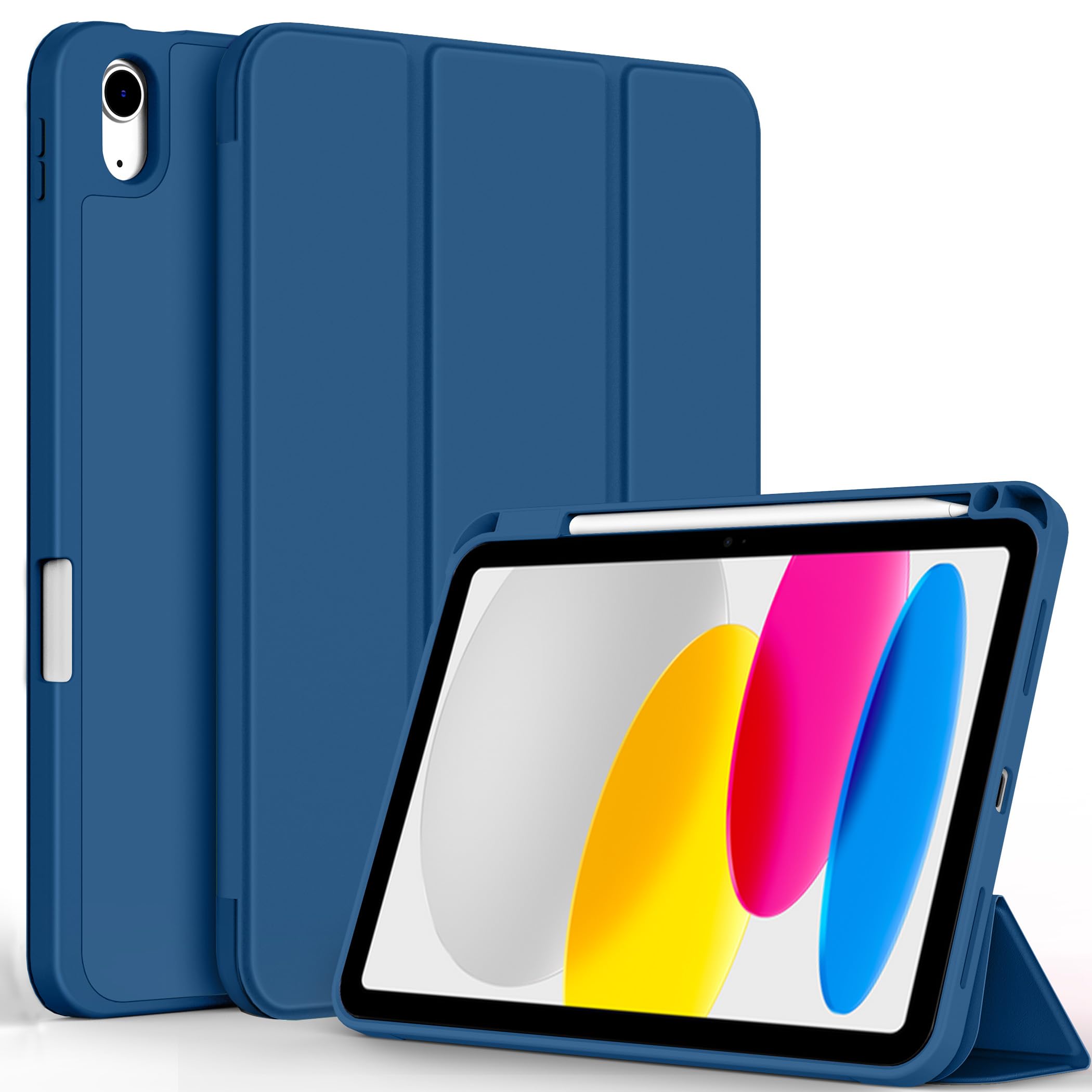 CACOE Case for iPad (A16) 11th/10th Generation with Pencil Holder 2025 2022 11/10.9 inch, Soft TPU Back Protective Smart Cover for 11/10 Gen with Stand - Sea Blue — image 1