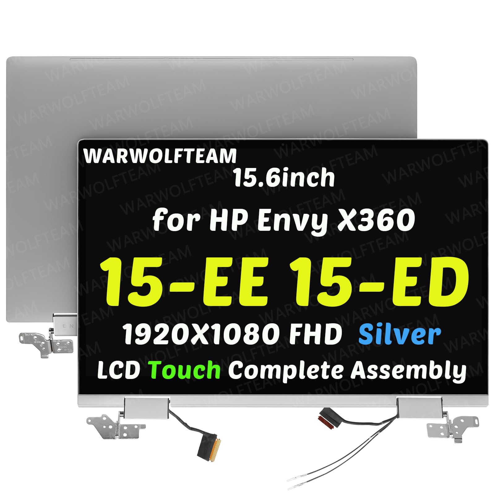 Photo 1 of WARWOLFTEAM 15.6inch LED LCD 1920X1080 FHD Screen Digitizer Replacement Whole Hinge-up Assembly Compatible with HP Envy X360 15-ED 15-EE L93180-001 L93182-001 L93184-001 L82481-440 L82481-AA1(Silver)