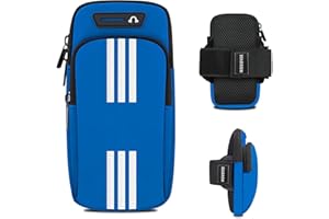 MOVOYEE Armband Cell Phone Holder for Running Arm Band iPhone 16 15 14 13 12 11 Pro Max 16e Xs Xr X Plus SE Mini Samsung Galaxy Ultra Note Airpods Pouch Women Men Kids,Runner Gym Walking Arm Bag Blue