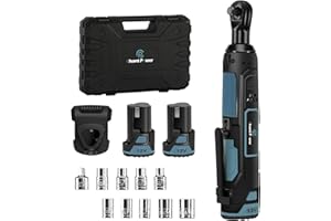 C P CHANTPOWER Cordless Ratchet Wrench Set, 3/8'' 37 Ft-lbs 12V Power Ratchet Wrench with 1H Fast Charge, Variable Speeds, 2 x 2.0Ah Lithium-Ion Batteries and 10 Sockets