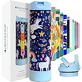 Elemental Iconic Kids Water Bottle for School - 100% Leak-Proof Insulated Water Bottles with Straw Lid & Pop-It Handle for Boys & Girls - Triple-Wall Insulated & BPA-Free, 20oz – Unicorn