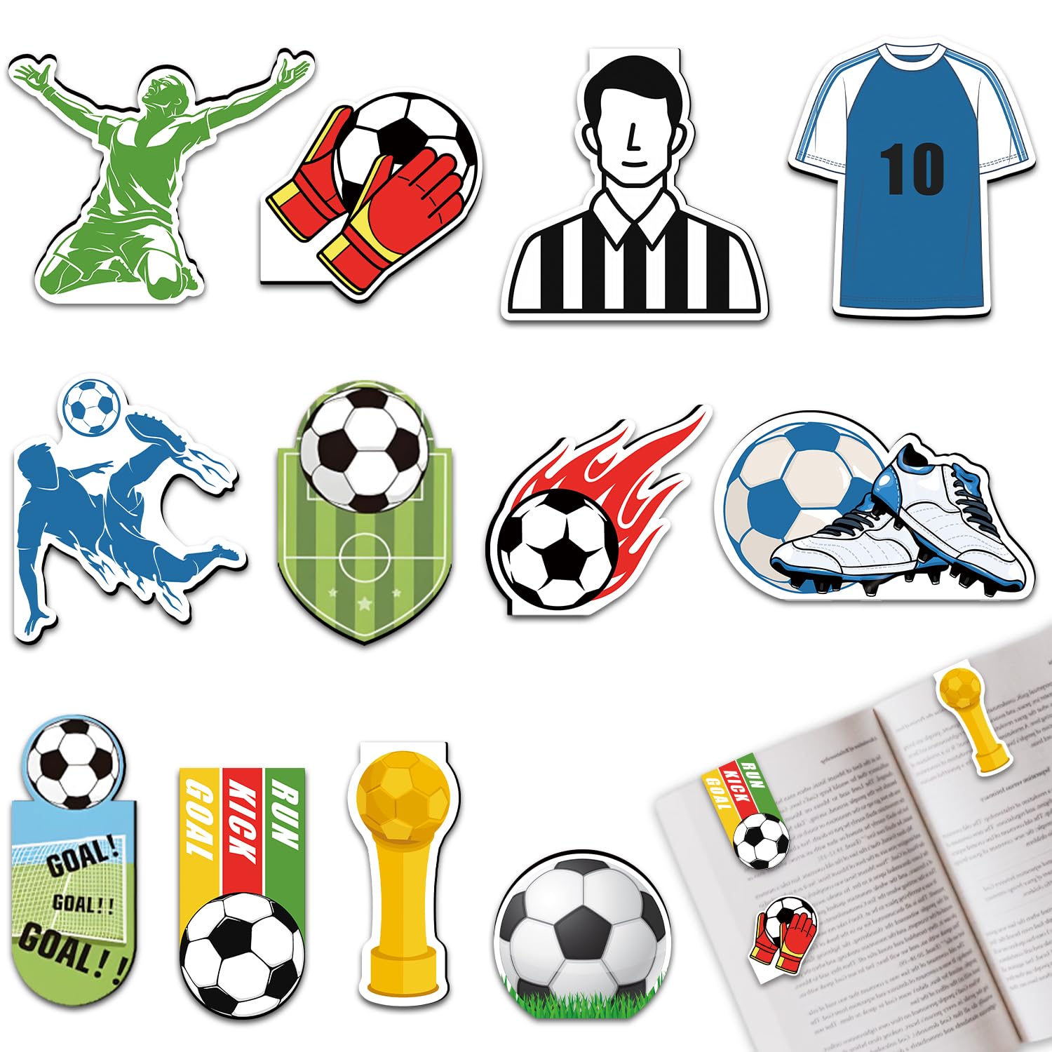12 Pack Magnetic Bookmark, Tixlux Football Style Book Marker Clip Sets for Kid, Teacher, Students, Book Lovers, Soccer Fans — image 1