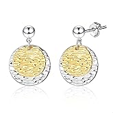 BOUTIQUELOVIN Two Tone Earrings Sterling Silver Disc Dangle Earrings for Women Gold and Silver Circle Dangle Earring Hypoallergenic Hammered Two-Tone Classic Coin Drop Earring Jewelry Gifts