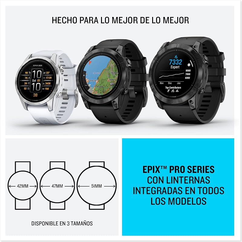 Garmin epix (gen 2) pro 42mm - relógio gps multiesportivo de alto desempenho com tela sensível ao toque amoled, lanterna led, frequência cardíaca, mapas e até 10 dias de autonomia, prata