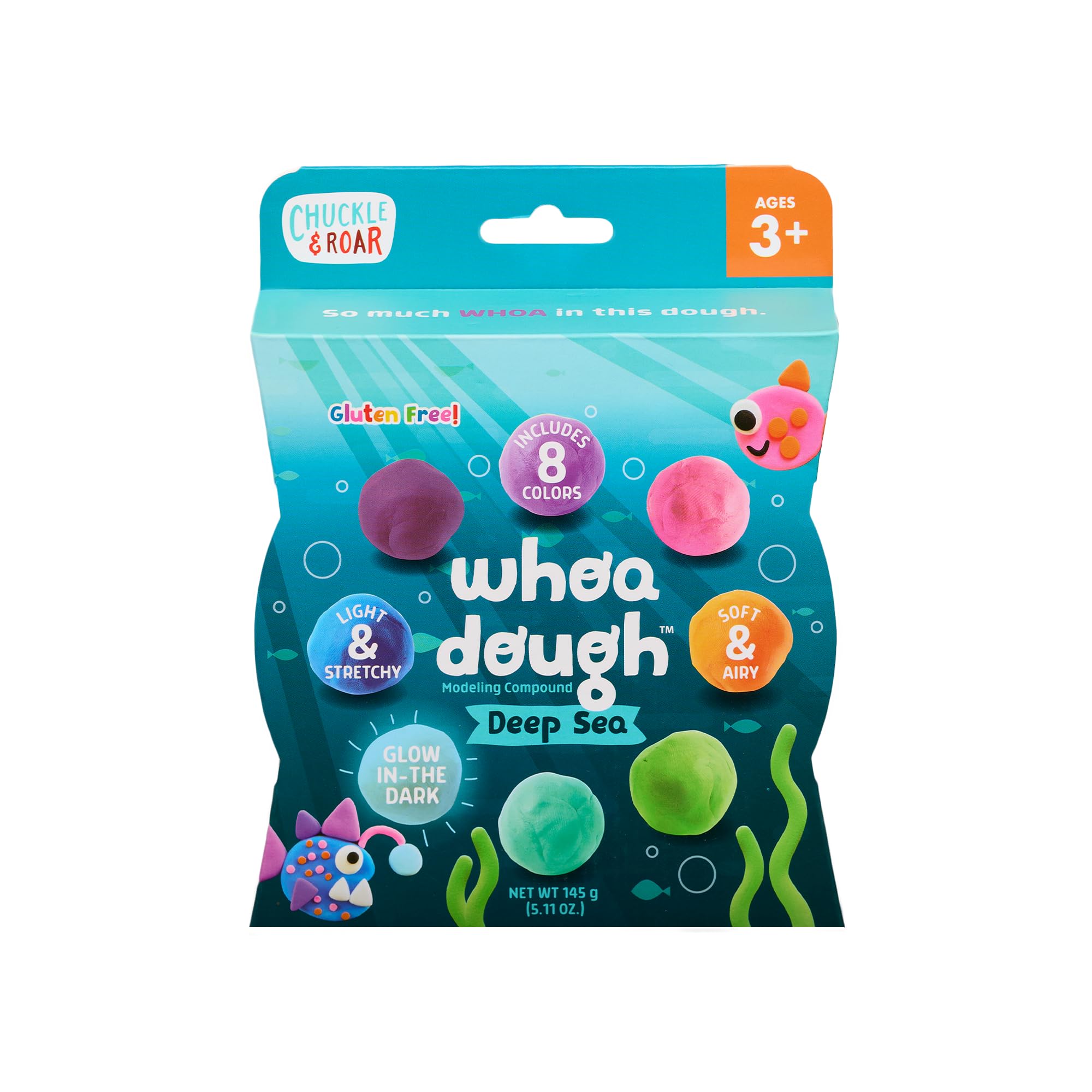 Whoa Dough Air Dry Clay Deep Sea Pack – 8 Unique Colors with Glow-in-The-Dark Shade, Stretchy Sensory Dough in Portable Color Wheel Case, Gluten-Free & Non-Toxic, Ages 3+