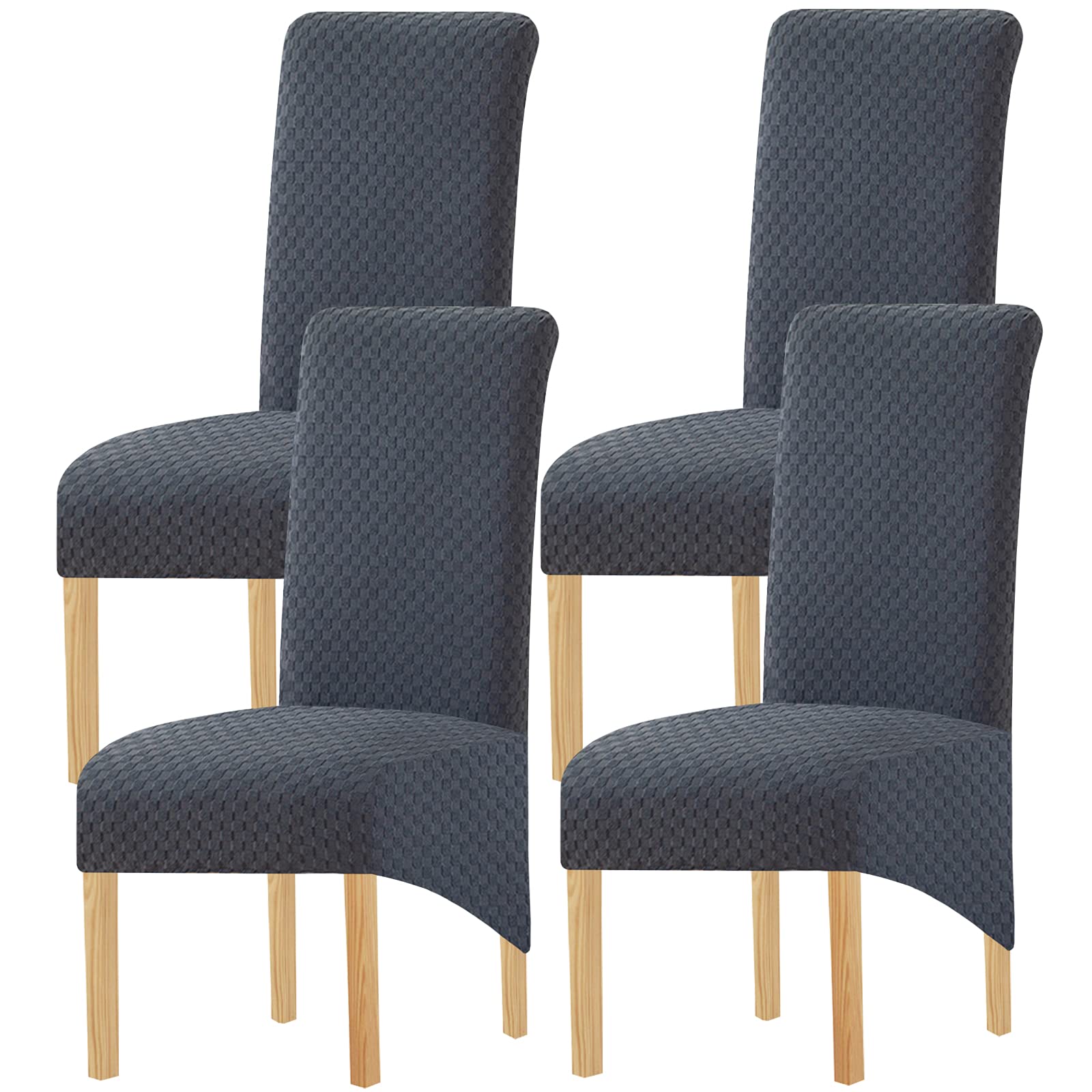 Elastic Spandex XL Chair Covers for Dining Room,Jacquard Chair Slipcovers Stretch Removable Washable Short Dining Chair Protecter for Kitchen Bar Hotel and Wedding (Dark Gray1, Set of 4)