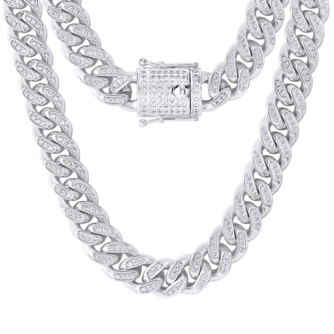 Buy KRKC&CO 14mm Iced Cuban Link Chain, 14k/White Gold Cuban Link Curb