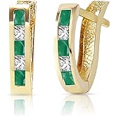 Galaxy Gold GG 14k Gold Natural Emerald and White Topaz Oval Hoop Huggie Earrings
