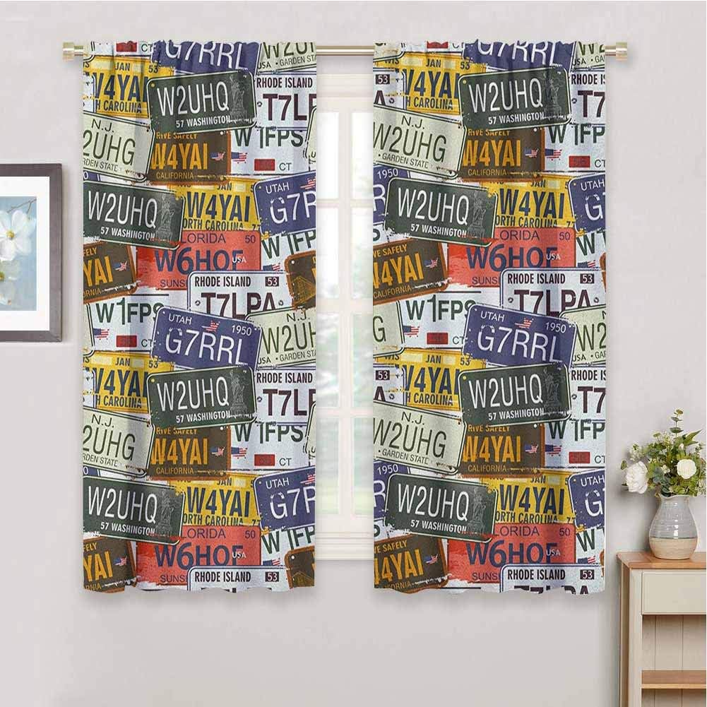 DIMICA Shading Insulated Curtain USA Retro American Auto License Plates Utah Washington Rhode Island North Carolina Print Print Blackout Shades for Bedroom W63 x L63 Inch Multicolor