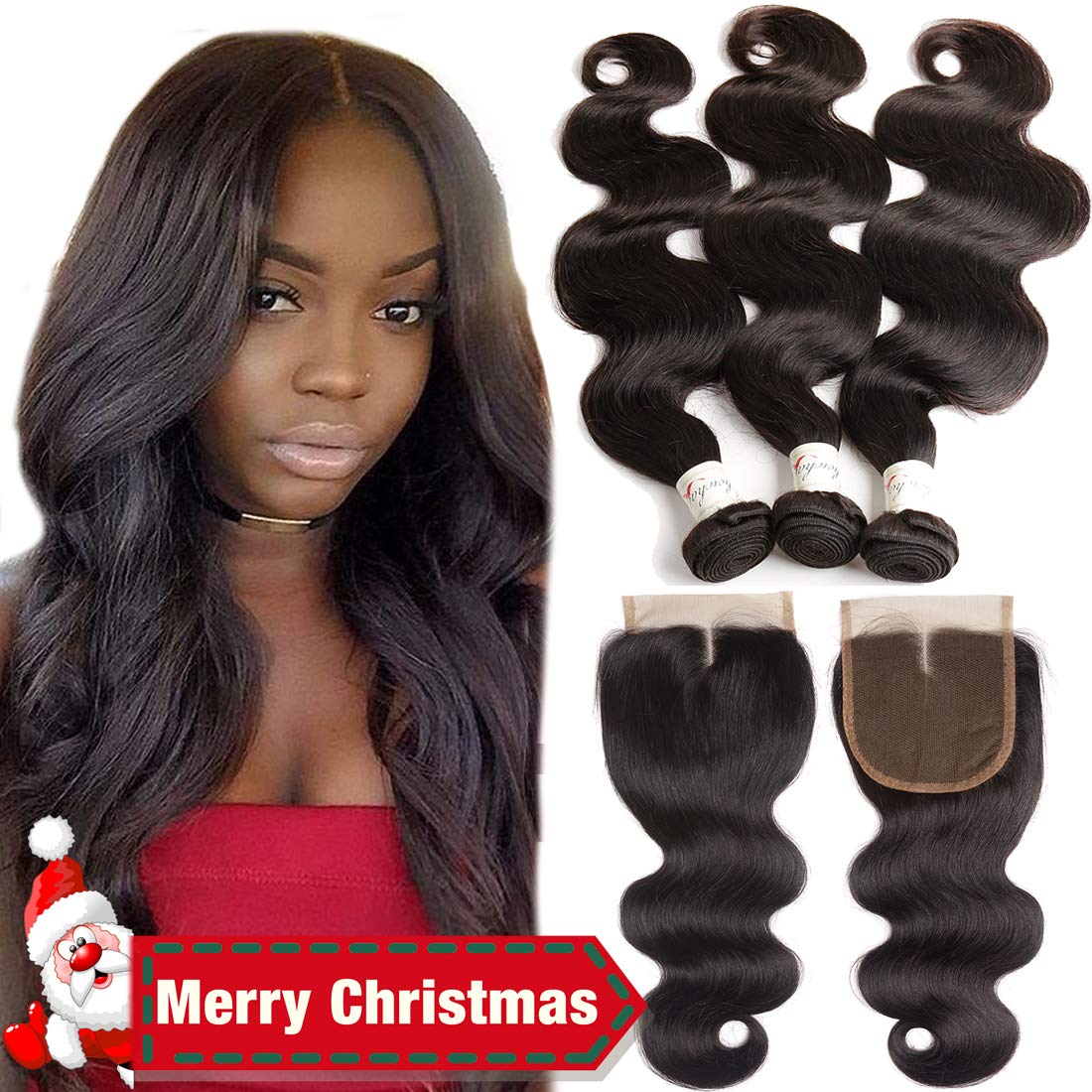 9a Brazilian Virgin Hair 3 Bundles With Closure Body Wave 16 18 20
