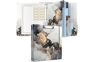 Rouidr 3 Ring Binder with clipboard, 1 inch Binder Organizer, 8.5" x 11" Letter Size View Binders with Dividers Tabs & Clear Sleeves, School Supplies, Office Supplies, Portfolio Binder, Black Marble