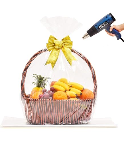 Lot De 5 Grands Sacs En Cellophane Avec Nœuds (100x75cm) - Pour Paniers Cadeaux, Noël, Anniversaire, Emballage Facile - 5