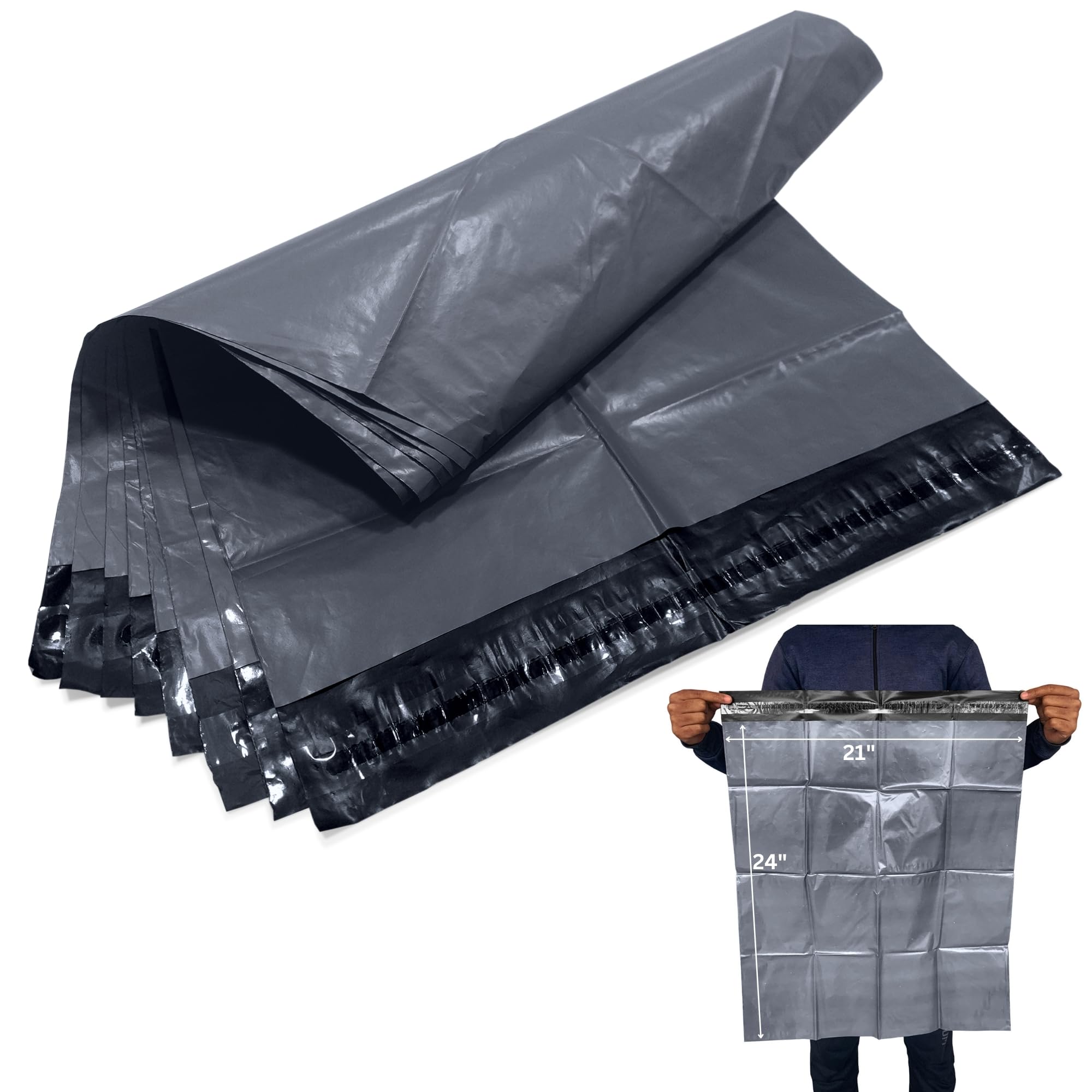 JeeJaan® 10 Pcs Grey Mailing Bags 21x24 in Grey Packing Bags 533 x 610 mm Large Poly Plastic Postage Mailers - Envelope Courier Shipping Mailers Waterproof and Tear-Proof Postal Courier Bags