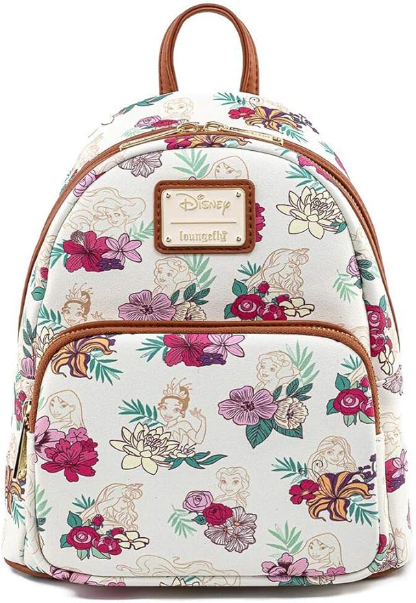 Loungefly Disney Princesses Floral Print Faux Leather Womens Double Strap Shoulder Bag Purse