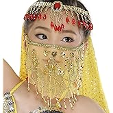 Baisdan Belly Dance Face Veil for Girls, Arabian Nights Outfit for Women, Halloween Cosplay Costume Gift for Girls & Women