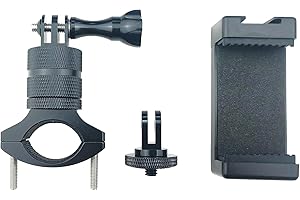 JULAI Bike Handlebar Aluminum Mount for GoPro Hero and Other Action Cameras, 360 Degrees Rotary Holder for Mountain Road Electric Bicycle Motorcycle, Come with Smart Phone Clamp Mount Kits