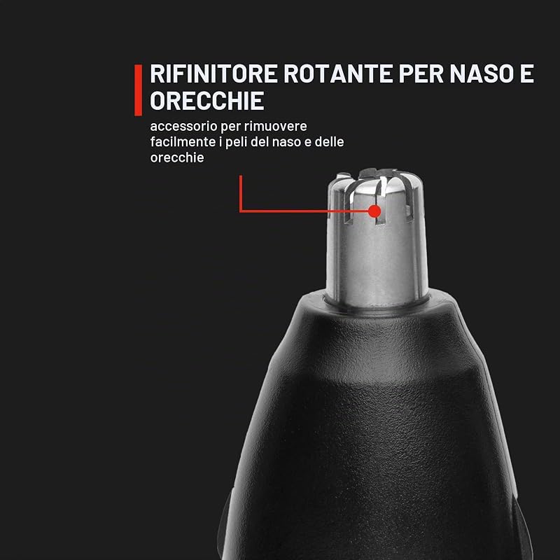Taglia peli Naso, Orecchie Professionale Indolore, Taglia peli multiplo [rifinitore per peli del naso, orecchie, sopracciglia, regolabarba], lama titanio, testina 1-5 mm, a batteria, NE7000