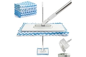 Mini Mop:No-Touch Disposable Small Mop Automatic Gripping,Reusable Clip Mopping Stick for Multi-Surface Cleaning (1*mop+10*Cl