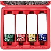 Okllen 4Pcs 1/2 Inch Drive Lug Nut Socket Set, Wheel Protector Thin Wall Socket, 17mm, 19mm, 21mm, 22mm, Impact Socket, CR-MO Steel