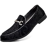 COSIDRAM Men's Velvet Penny Loafers Luxury Vintage Jacquard Pattern Classic Gold Buckle Party Prom Dress Shoes