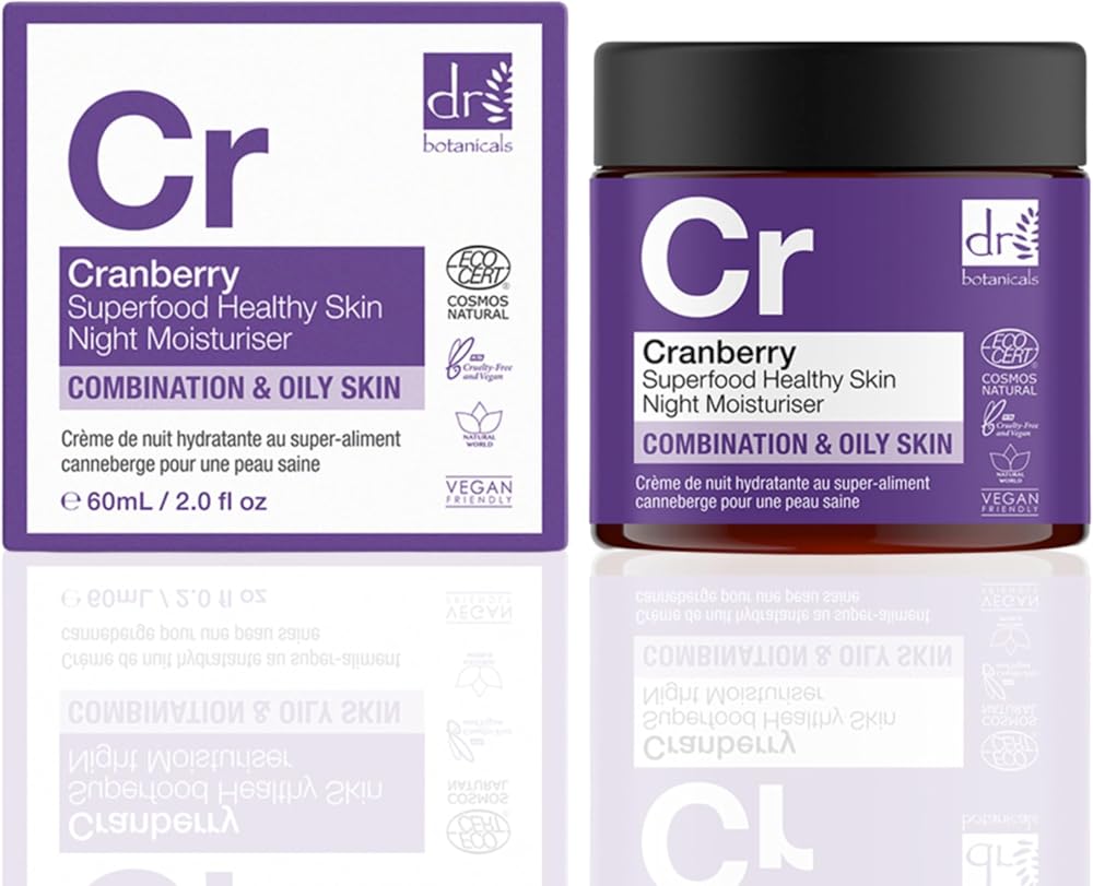 Dr Botanicals Cranberry Superfood Night Moisturiser 60ml Hydrating Brightening