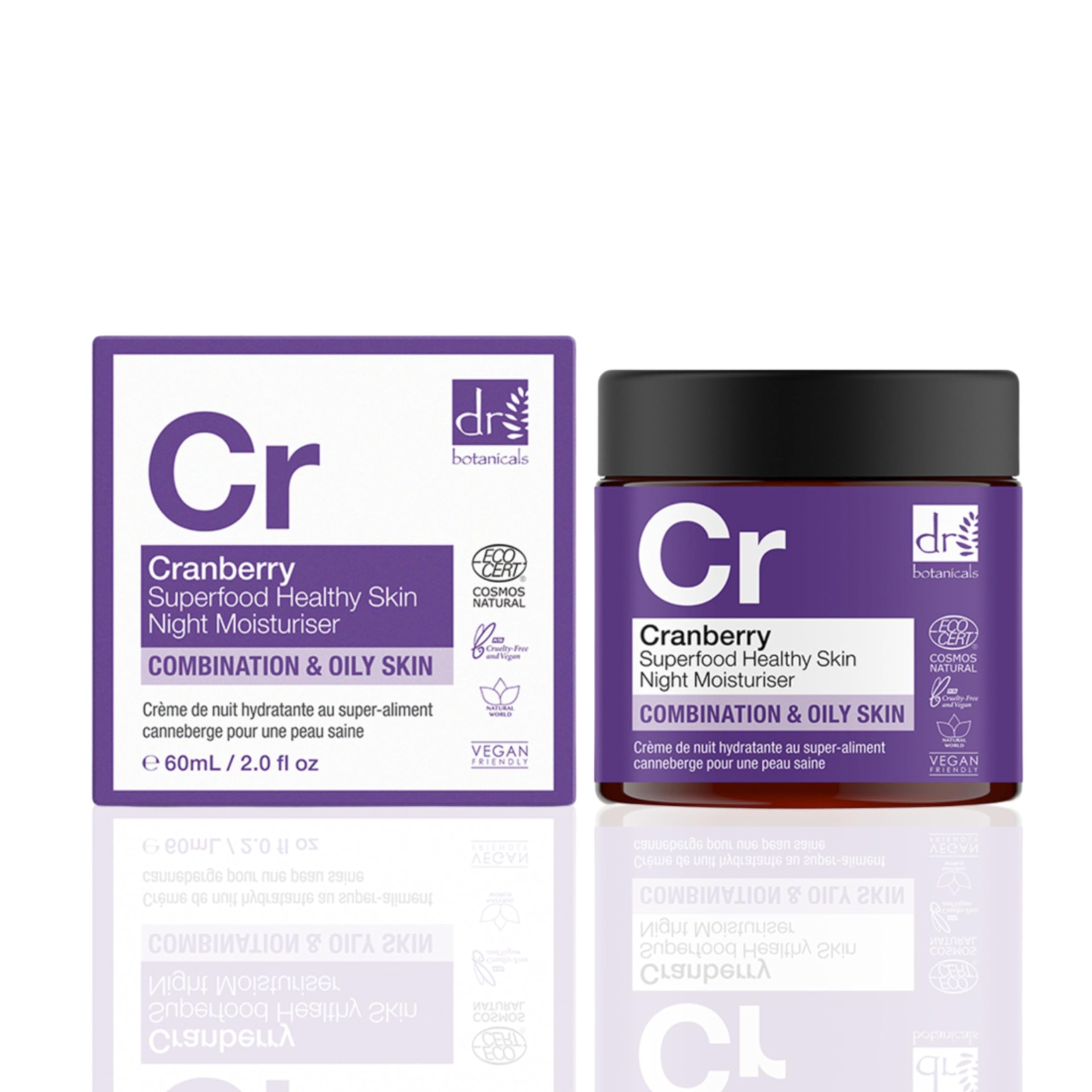 Dr Botanicals Cranberry Superfood Healthy Skin Night Moisturiser 60ml | Locks in Moisture, Brightens the Skin, Reduces Pores & Increases Firmness