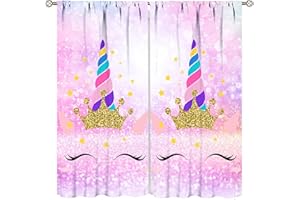 ICMOLYYENLO Kids Unicorn Curtains Kids Girls Boys Rainbow Unicorn Pattern Blackout Curtains Bedroom Curtains 42x45 Inches 2 Panels