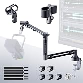 M05 Pro Boom Arm, 360&deg; Rotatable Microphone Stand with Desk Mount, Foldable Desk Mic Arm with 3/8'' to 5/8'' Screw Adapter, Microphone Arm for Live Streaming, Gaming, Podcasting, Radio