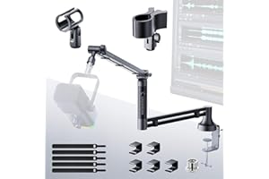 CACENCAN M05 pro Boom Arm, 360° Rotatable Microphone Stand with Desk Mount, Foldable Desk Mic Arm with 3/8'' to 5/8'' Screw Adapter, Microphone Arm for Live Streaming, Gaming (Black)