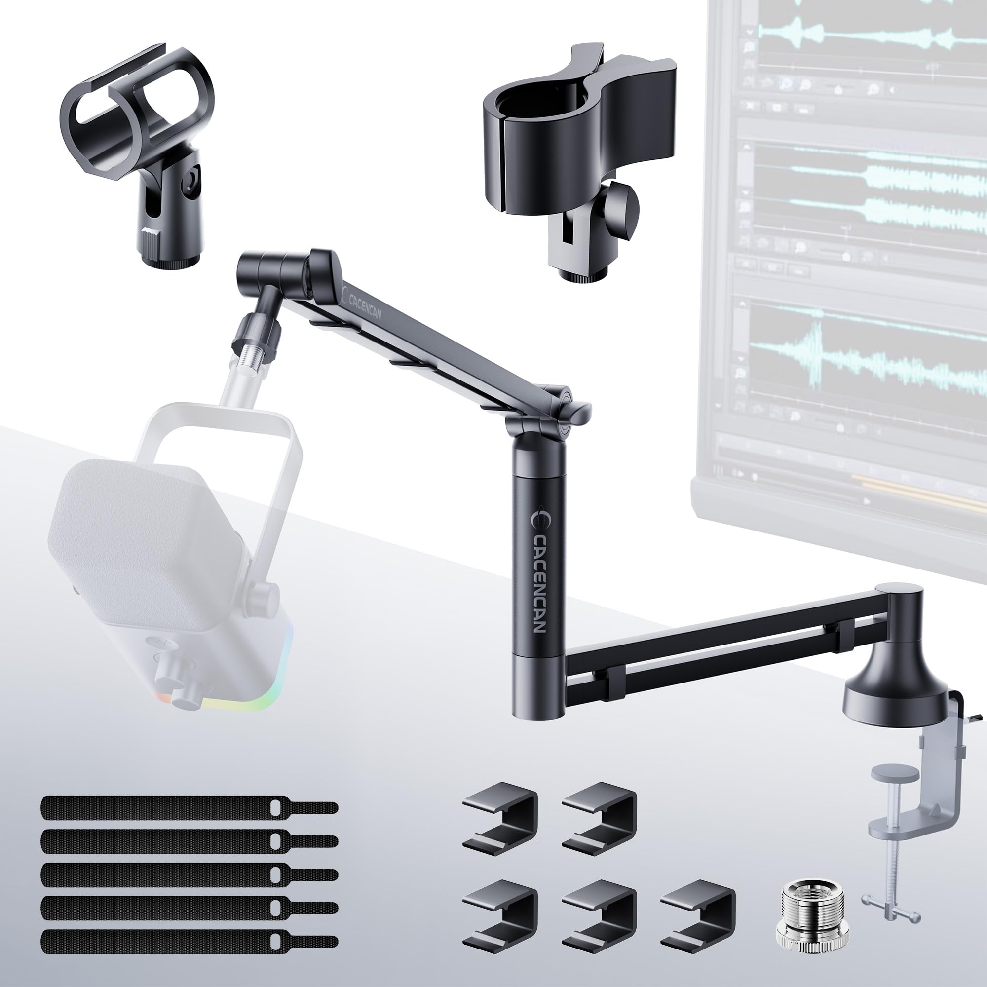 Photo 1 of M05 pro Boom Arm, 360° Rotatable Microphone Stand with Desk Mount, Foldable Desk Mic Arm with 3/8'' to 5/8'' Screw Adapter, Microphone Arm for Live Streaming, Gaming (Black)
