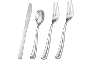 Liacere 200Pcs Silver Plastic Cutlery - Silver Plastic Silverware- Disposable Silverware - 100 Forks, 50 Spoons, 50 Knives Perfect for Wedding＆Christmas