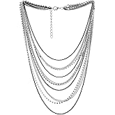Waterfall Multi-Strand Chains Statement Collar Necklace with Rhinestones Chains, Dress