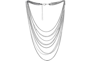 COOLSTEELANDBEYOND Waterfall Multi-Strand Chains Statement Collar Necklace with Rhinestones Chains, Dress